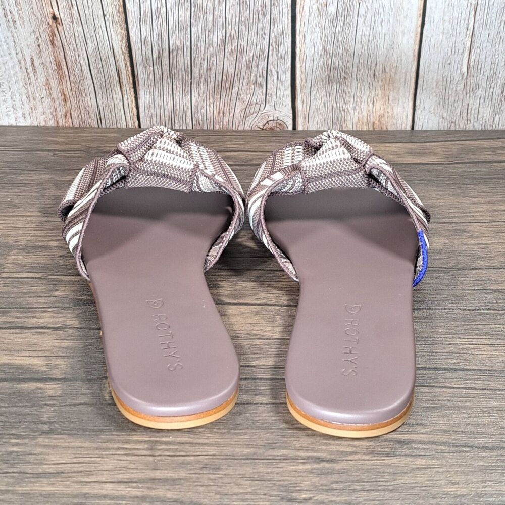 Rothys The Knot Taupe Stripe Slip on Flat Sandals Women's Size 8 (NWOB) - Picture 4 of 8